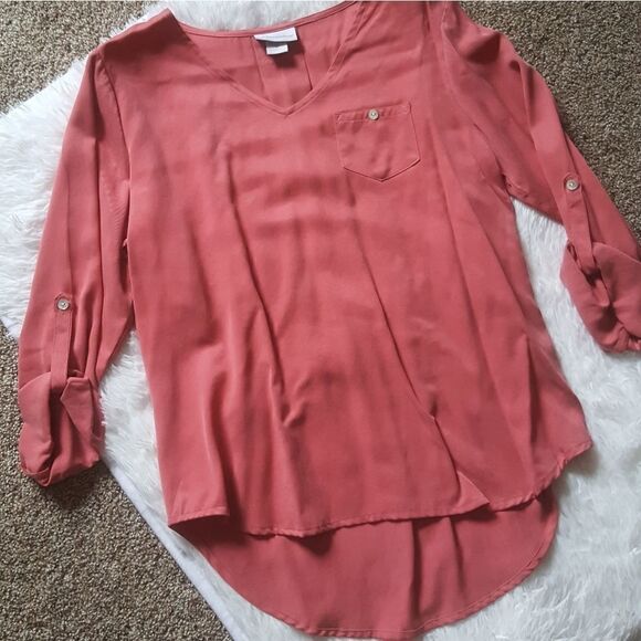 Soft Surroundings Top Pink Vneck Size PS Petite Small Tencel - Picture 1 of 6